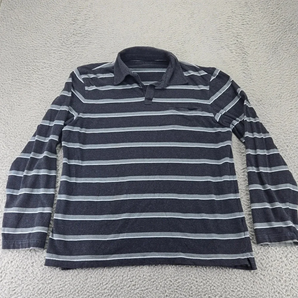Banana Republic Shirt Mens Large Blue Striped Long Sleeve Polo Pocket Stretch